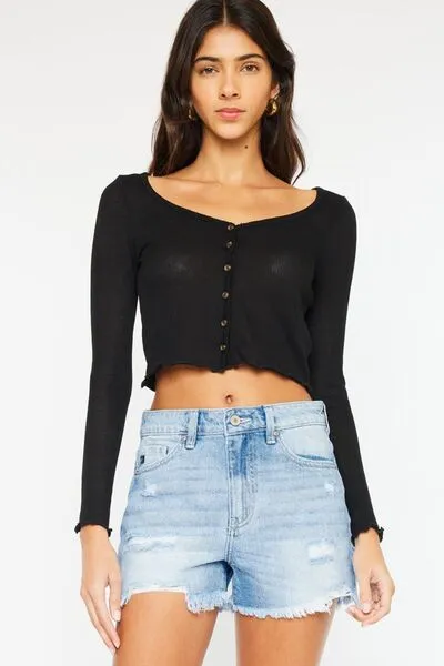 Kancan High Waist Frayed Denim Shorts ONLINE EXCLUSIVE