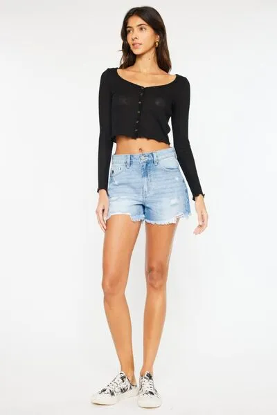 Kancan High Waist Frayed Denim Shorts ONLINE EXCLUSIVE