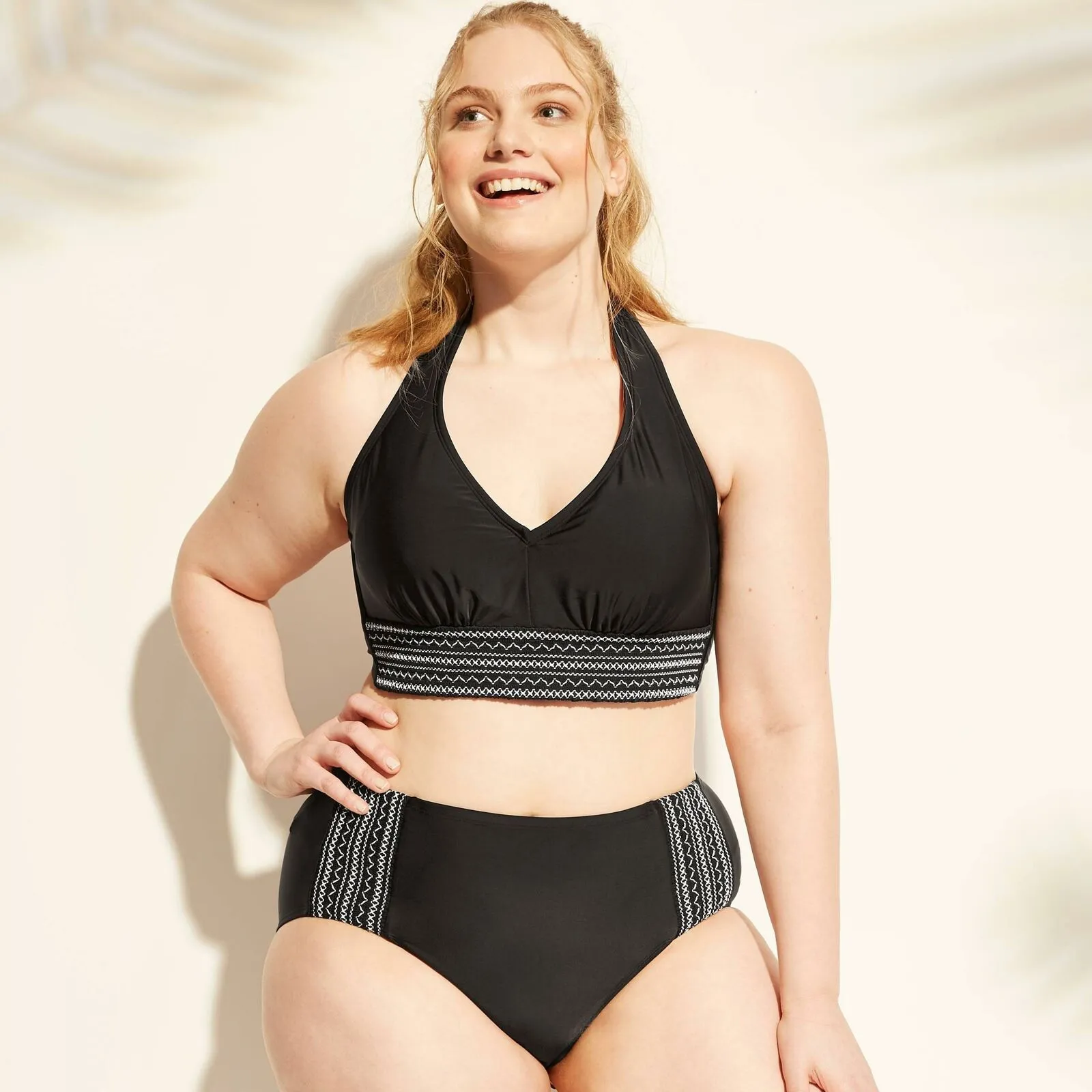 Kona Sol Women's Plus Smocked High Waist Bikini Bottom
