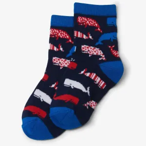 Little Blue House Crew Socks - Nautical Whale Blue