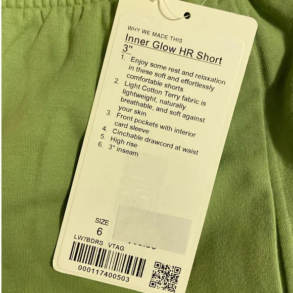 LULULEMON Inner Glow Short‎ 3&quot; Modal French Terry Vista Green