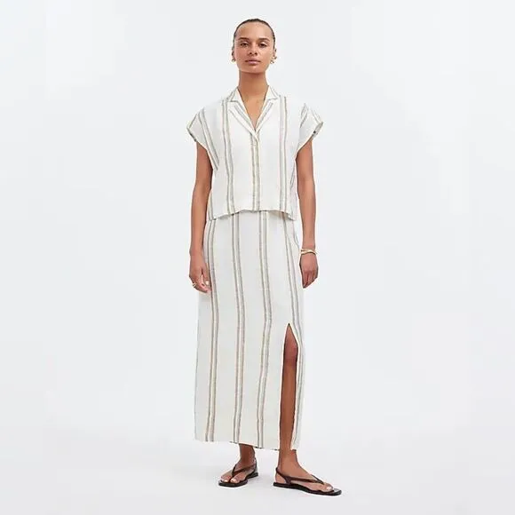 Madewell Column Striped Maxi Skirt in 100% Linen Size Extra Small