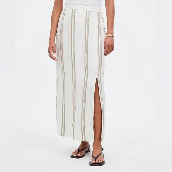 Madewell Column Striped Maxi Skirt in 100% Linen Size Extra Small