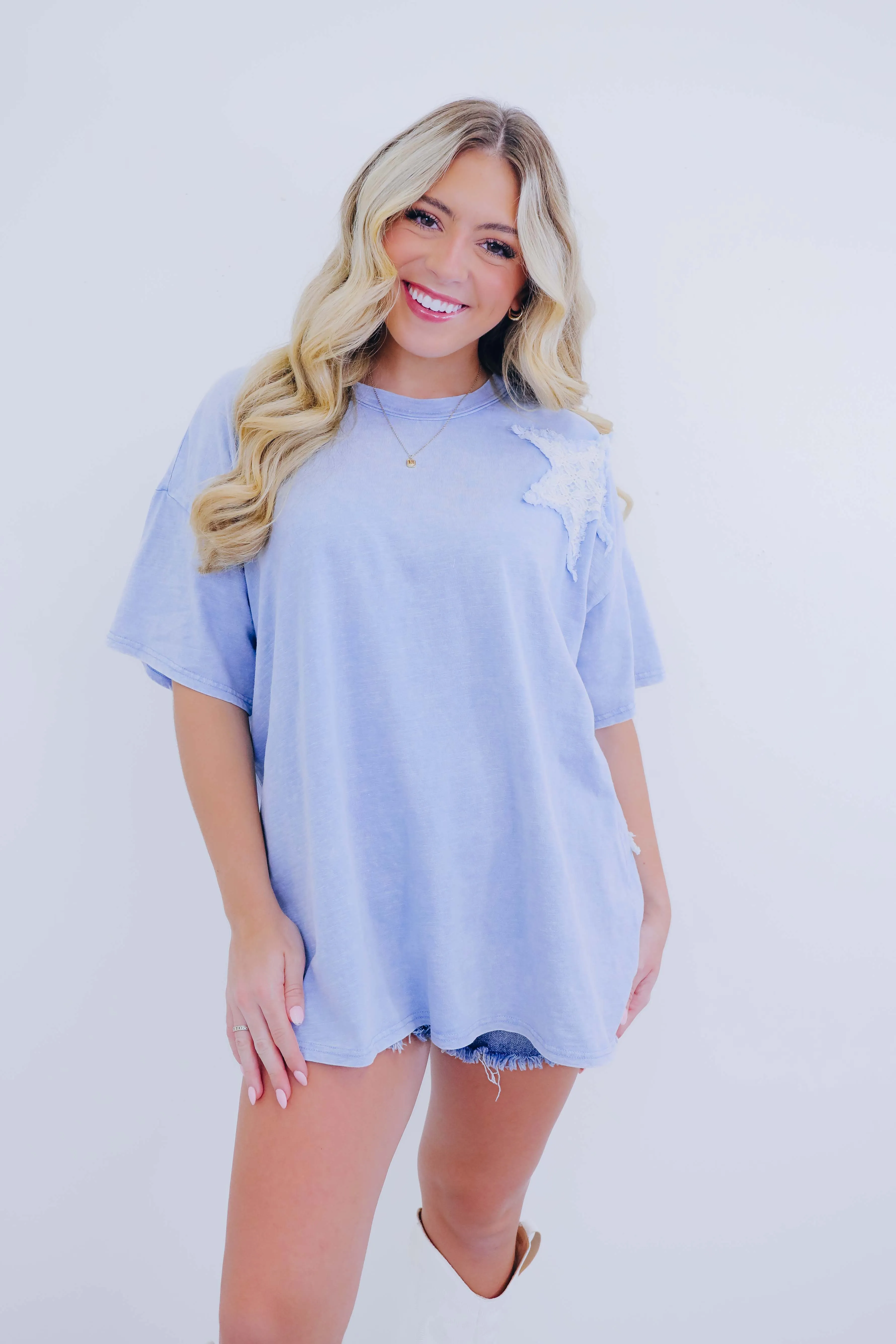 Make A Wish Star Patch Washed Top - 2 Colors
