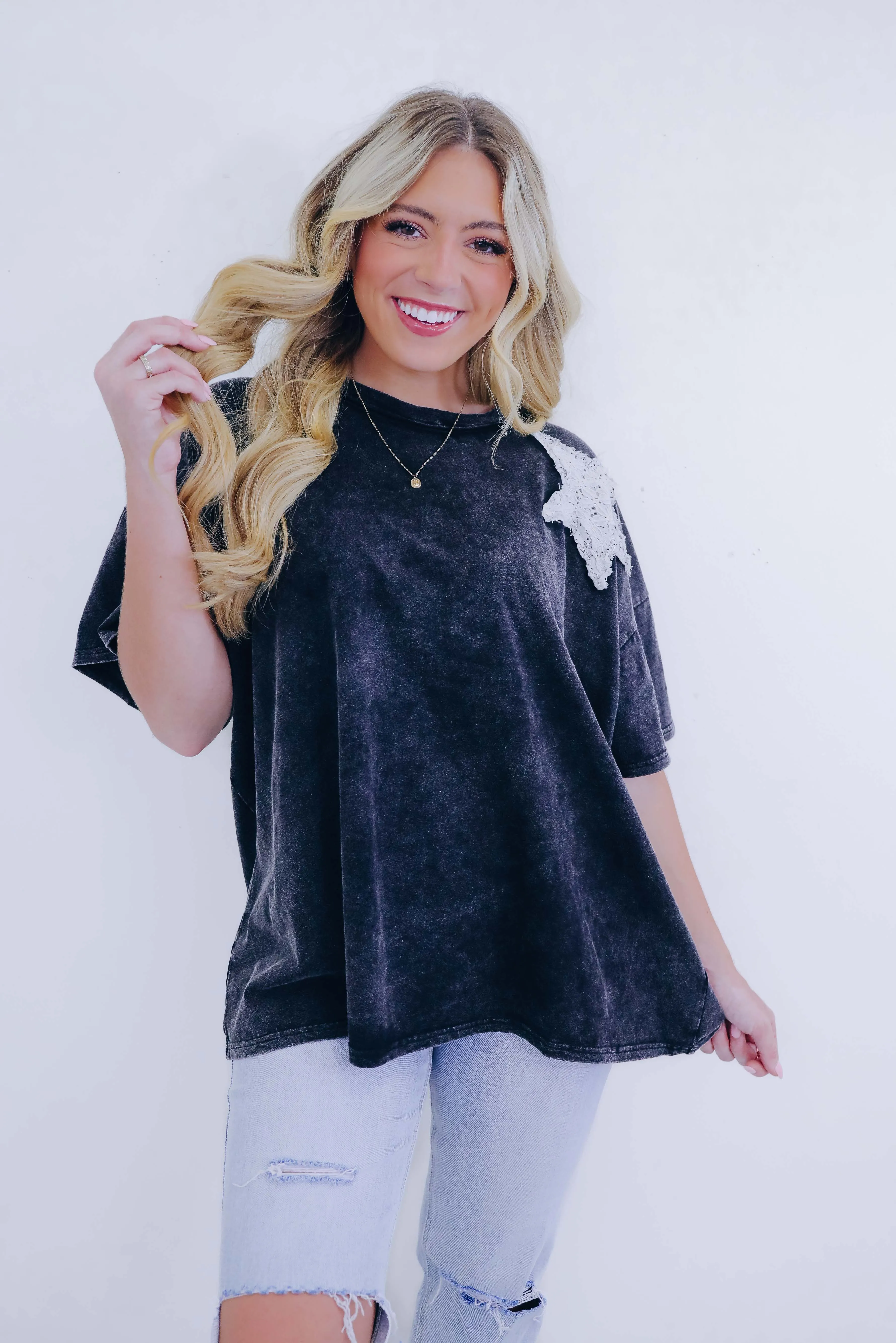 Make A Wish Star Patch Washed Top - 2 Colors