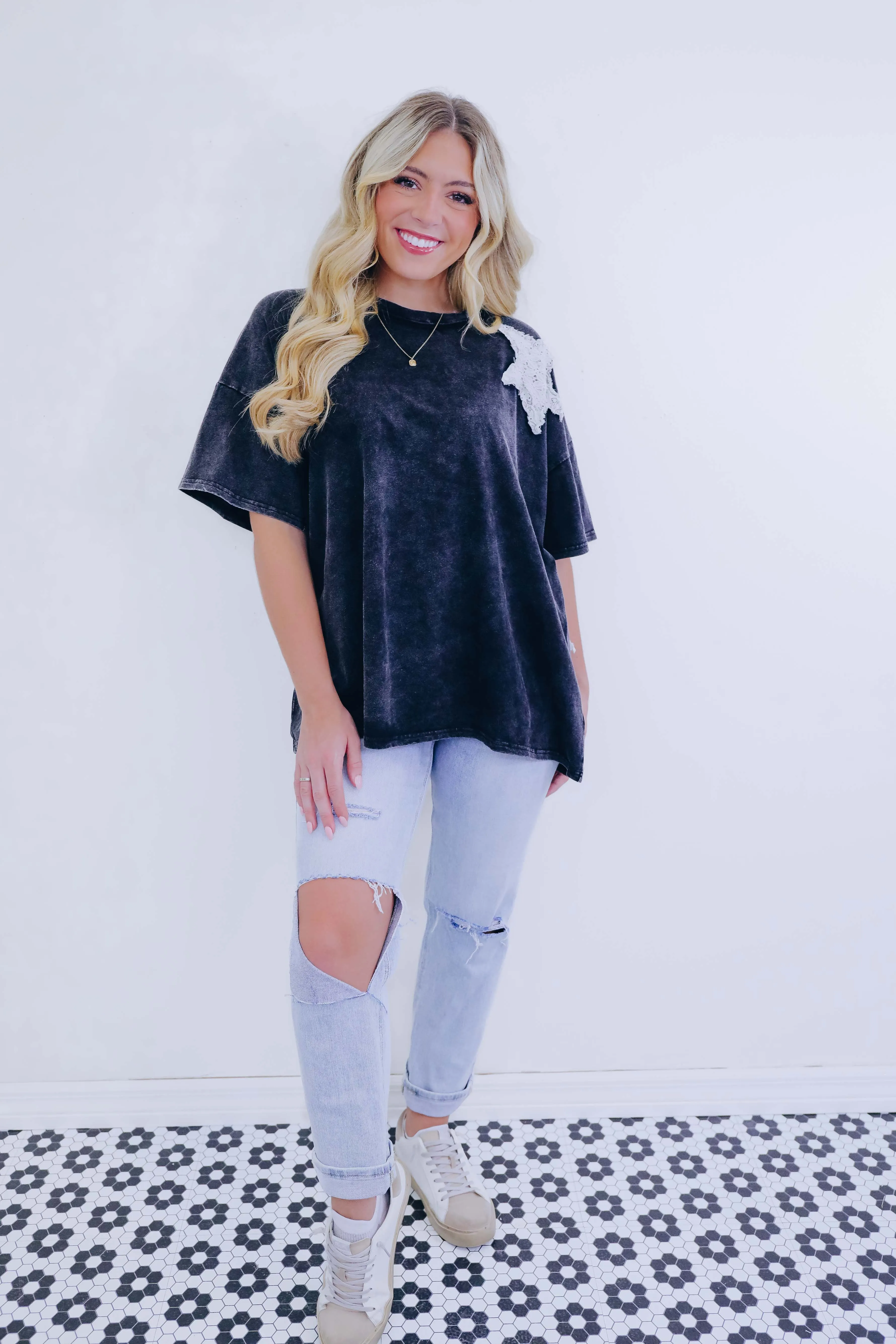Make A Wish Star Patch Washed Top - 2 Colors