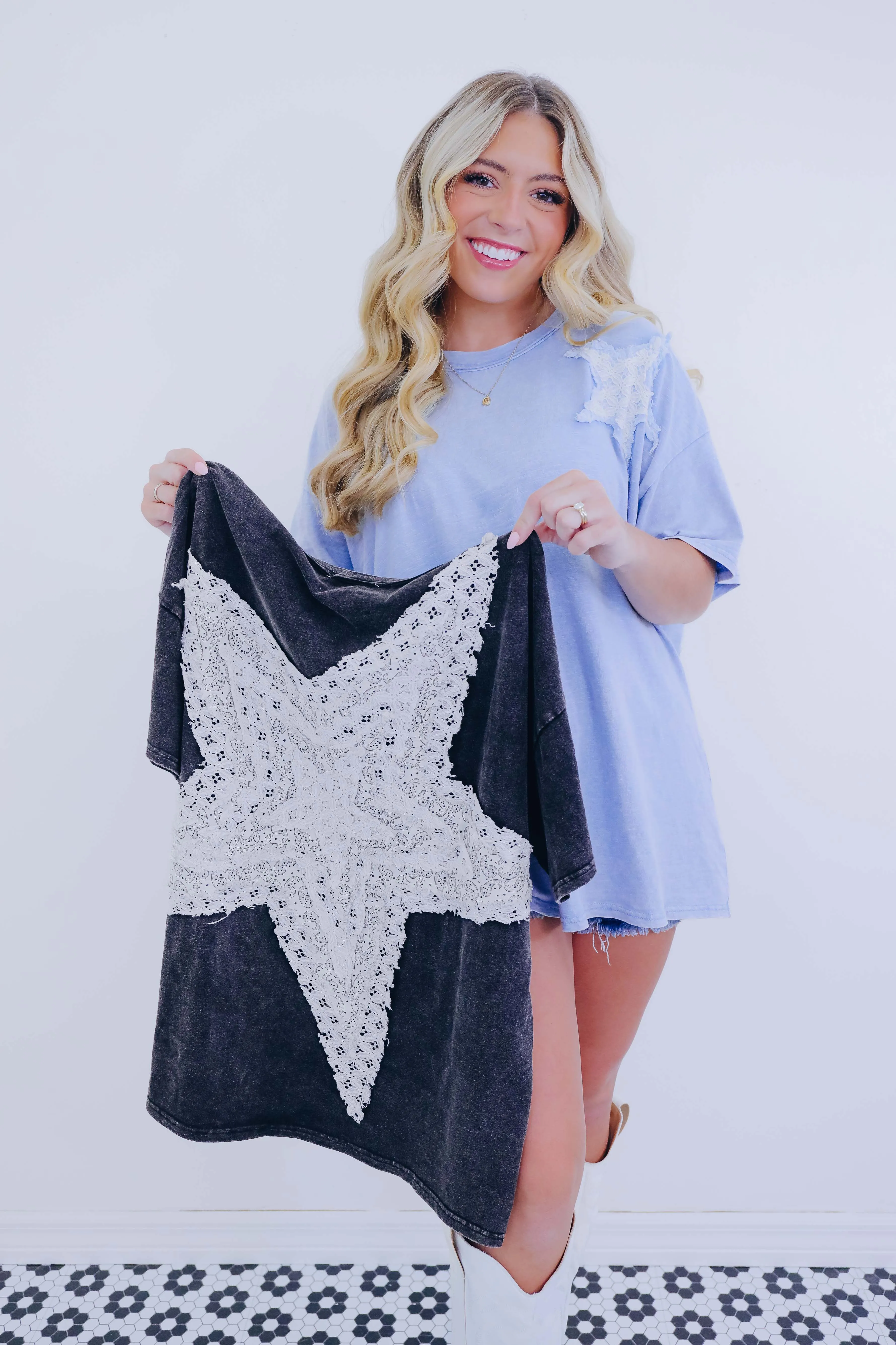 Make A Wish Star Patch Washed Top - 2 Colors