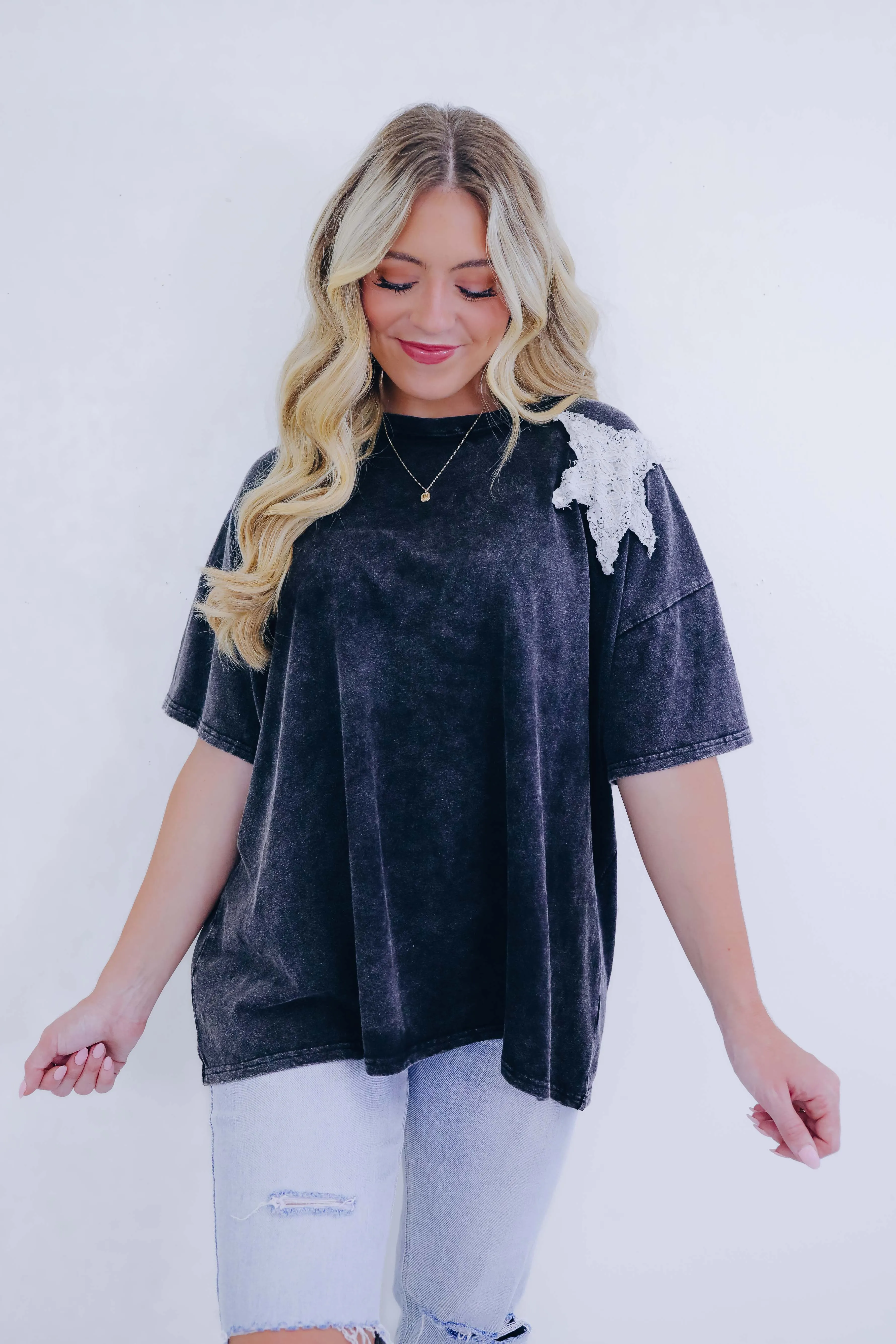 Make A Wish Star Patch Washed Top - 2 Colors