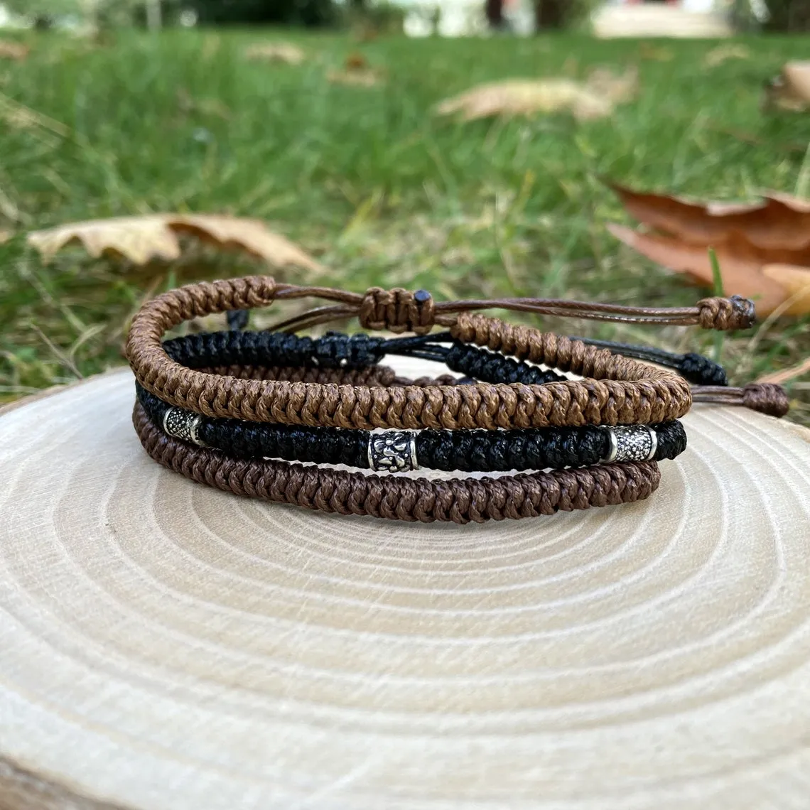 Men Knitting Silver Beaded Wristband - Luck Bracelet for Men