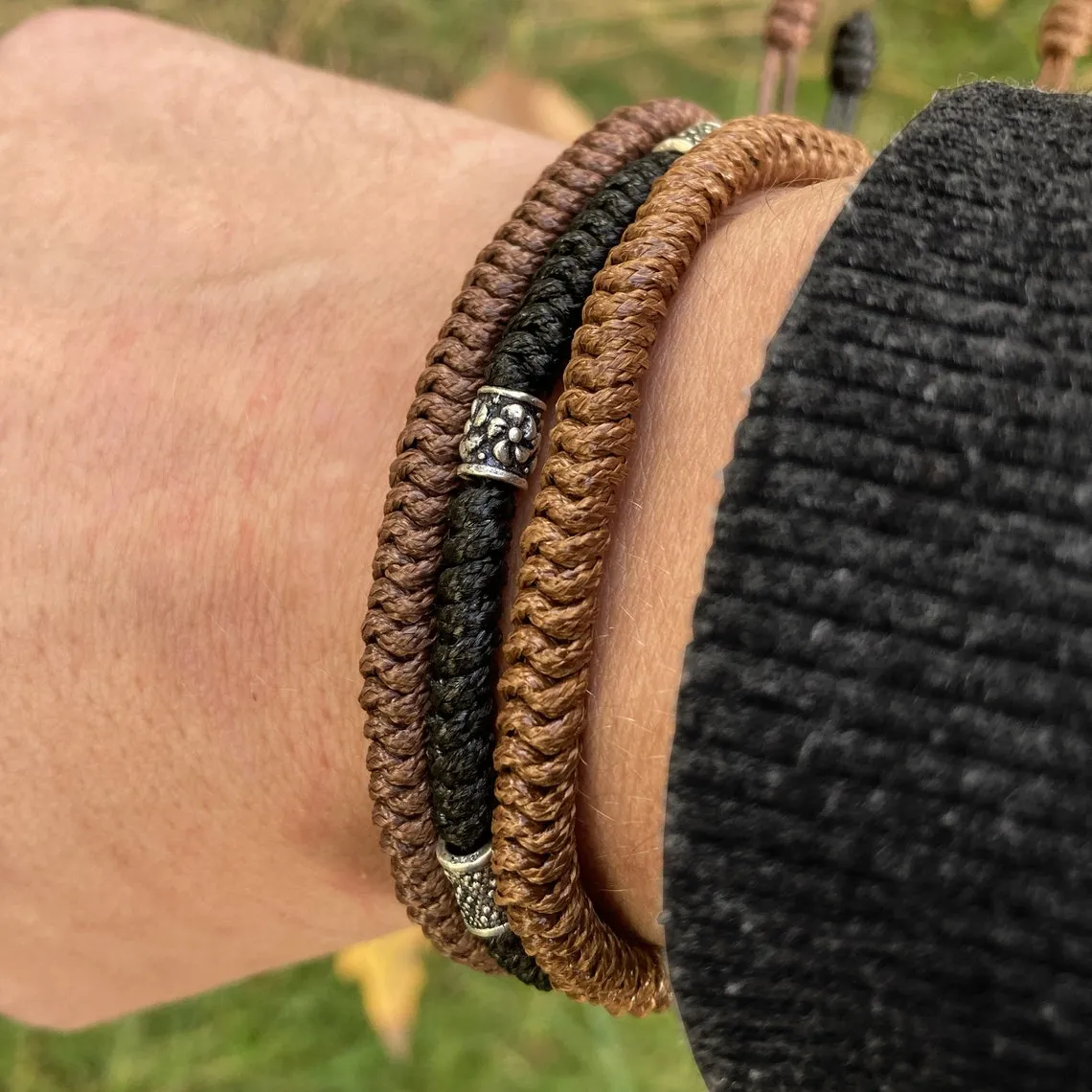 Men Knitting Silver Beaded Wristband - Luck Bracelet for Men