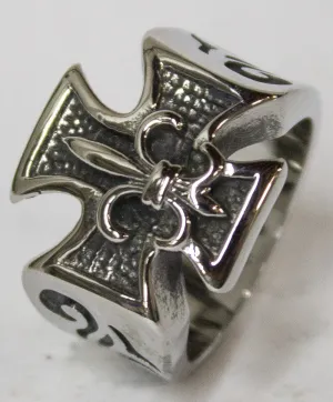 Men's Stainless Steel Dress Ring Iron Cross with Fleur De Lis 091