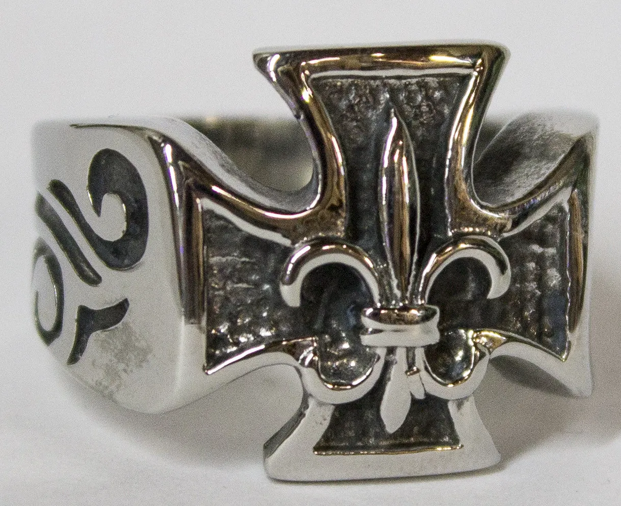 Men's Stainless Steel Dress Ring Iron Cross with Fleur De Lis 091