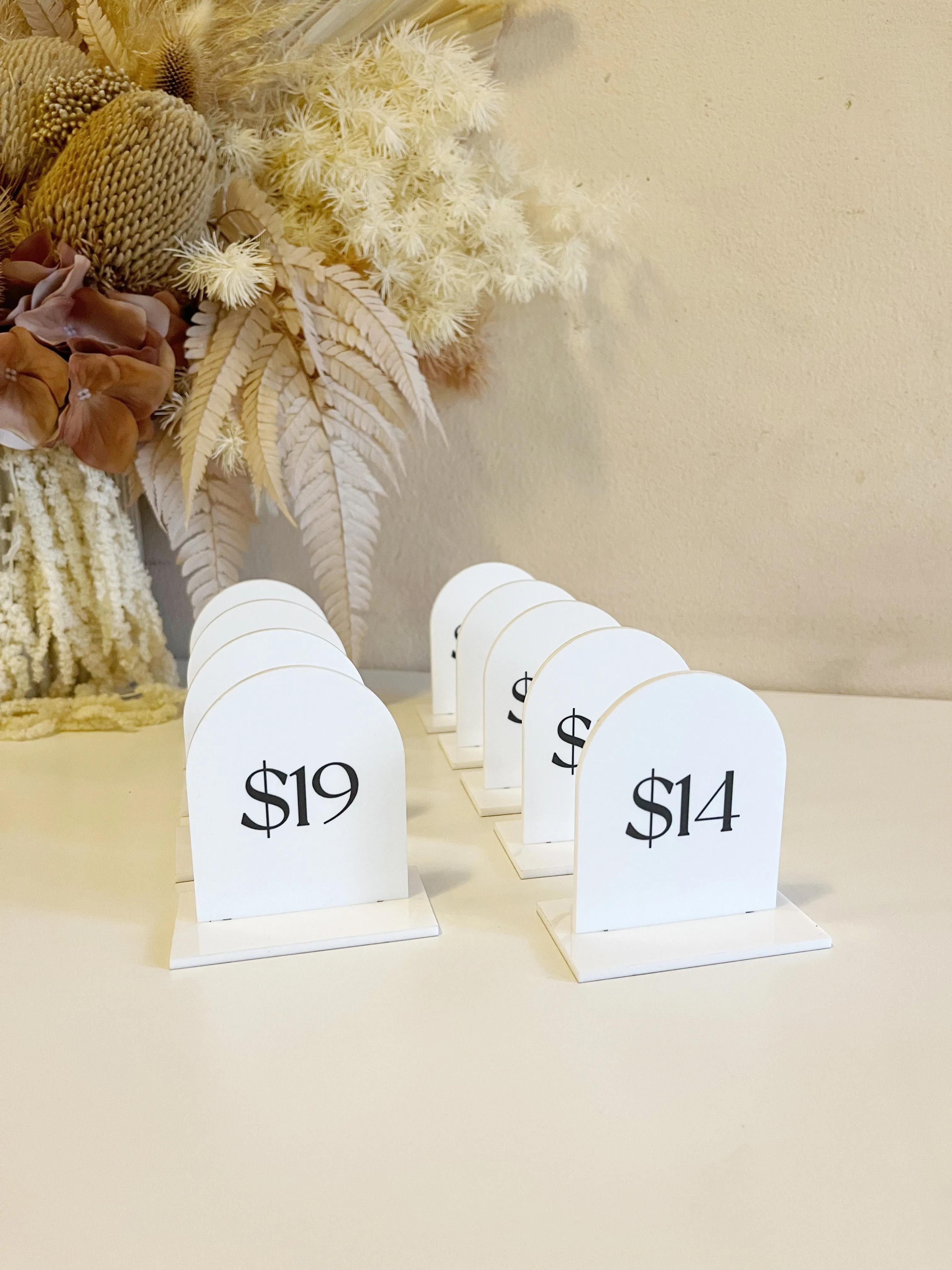 Mini Arch Pricing Signs Acrylic Market/Pop Up Stall Business Signs