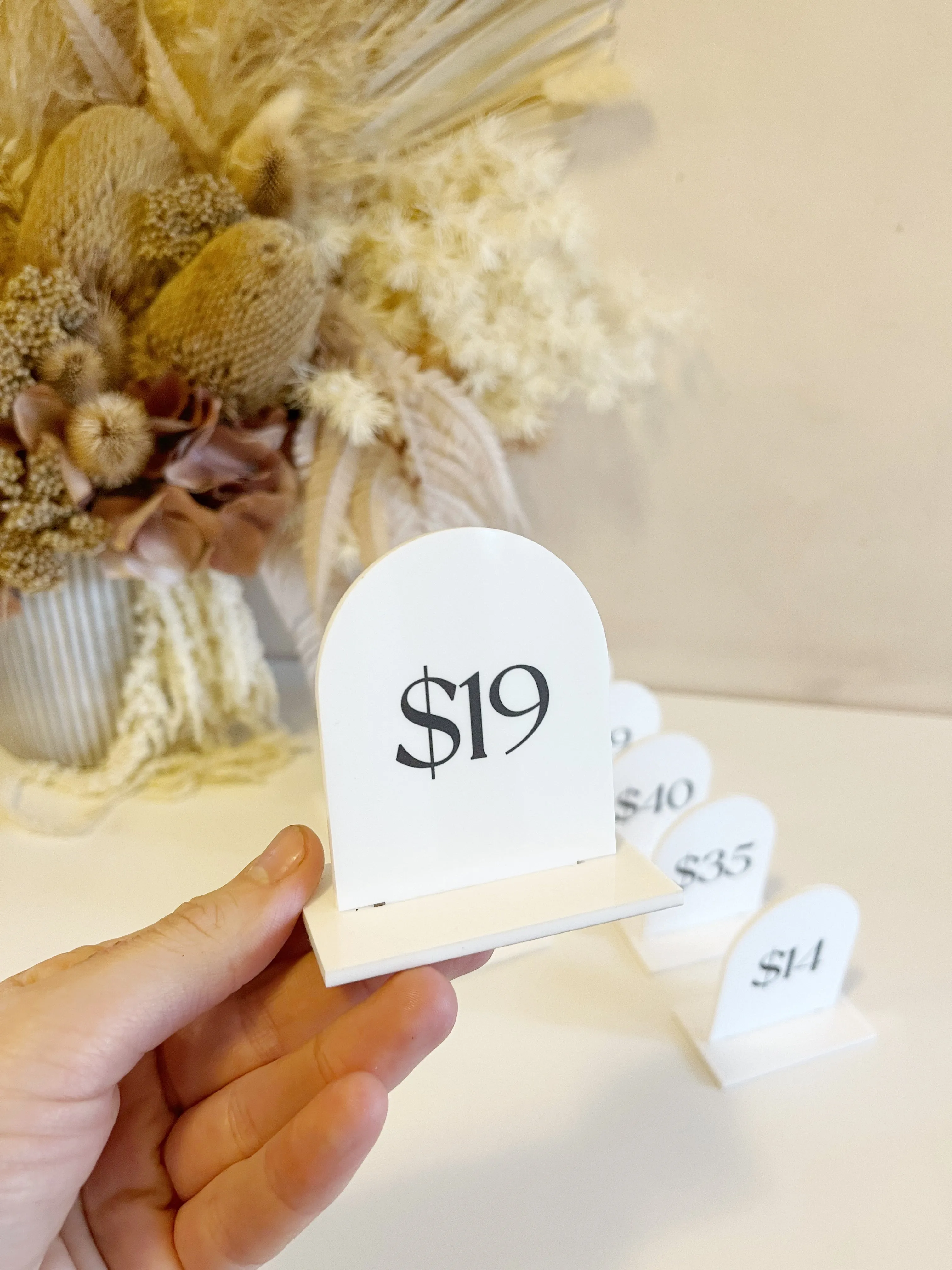 Mini Arch Pricing Signs Acrylic Market/Pop Up Stall Business Signs