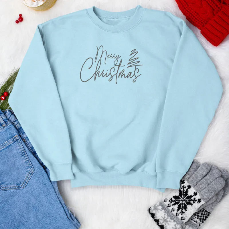 Minimalist Merry Christmas with Line Art Christmas Tree Jumper