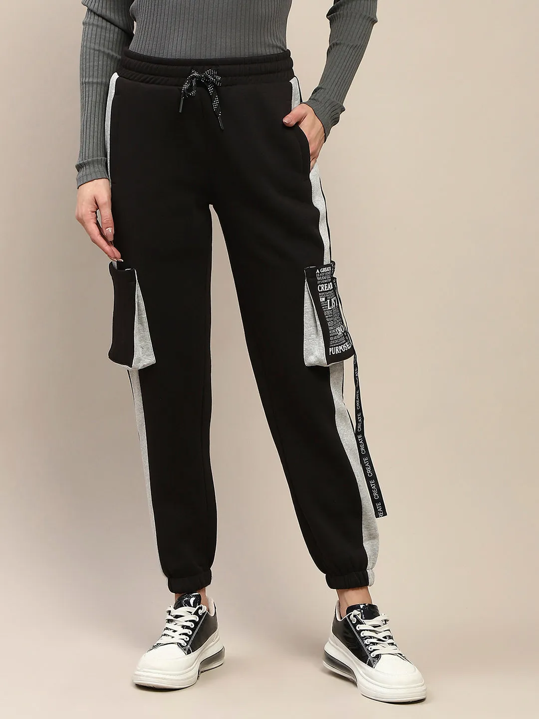 mSECRET Cotton Colorblock Black Track Bottoms