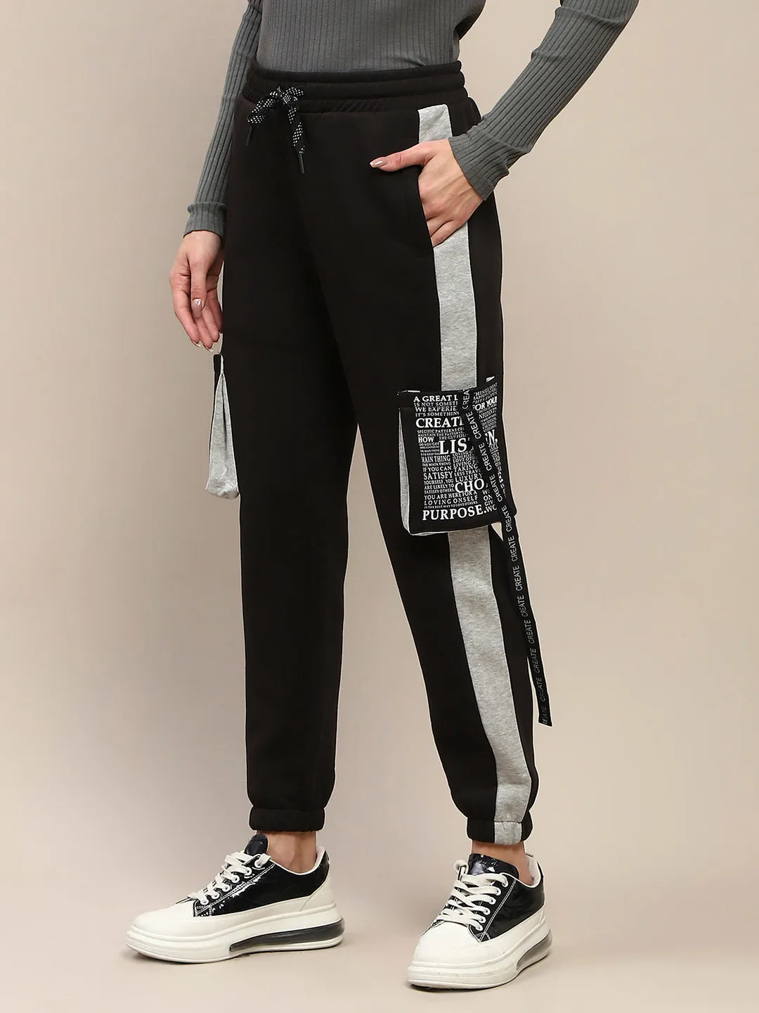 mSECRET Cotton Colorblock Black Track Bottoms