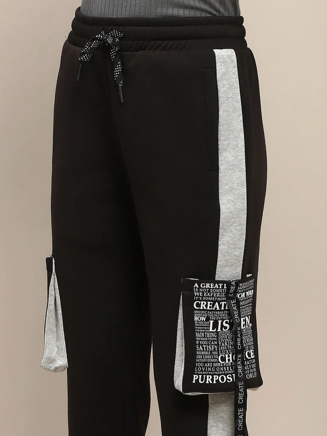 mSECRET Cotton Colorblock Black Track Bottoms