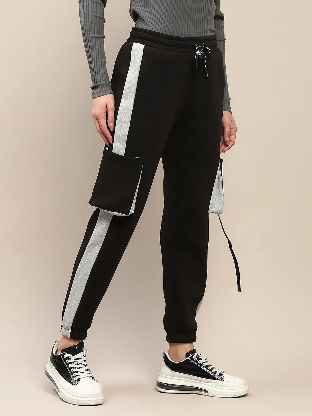 mSECRET Cotton Colorblock Black Track Bottoms