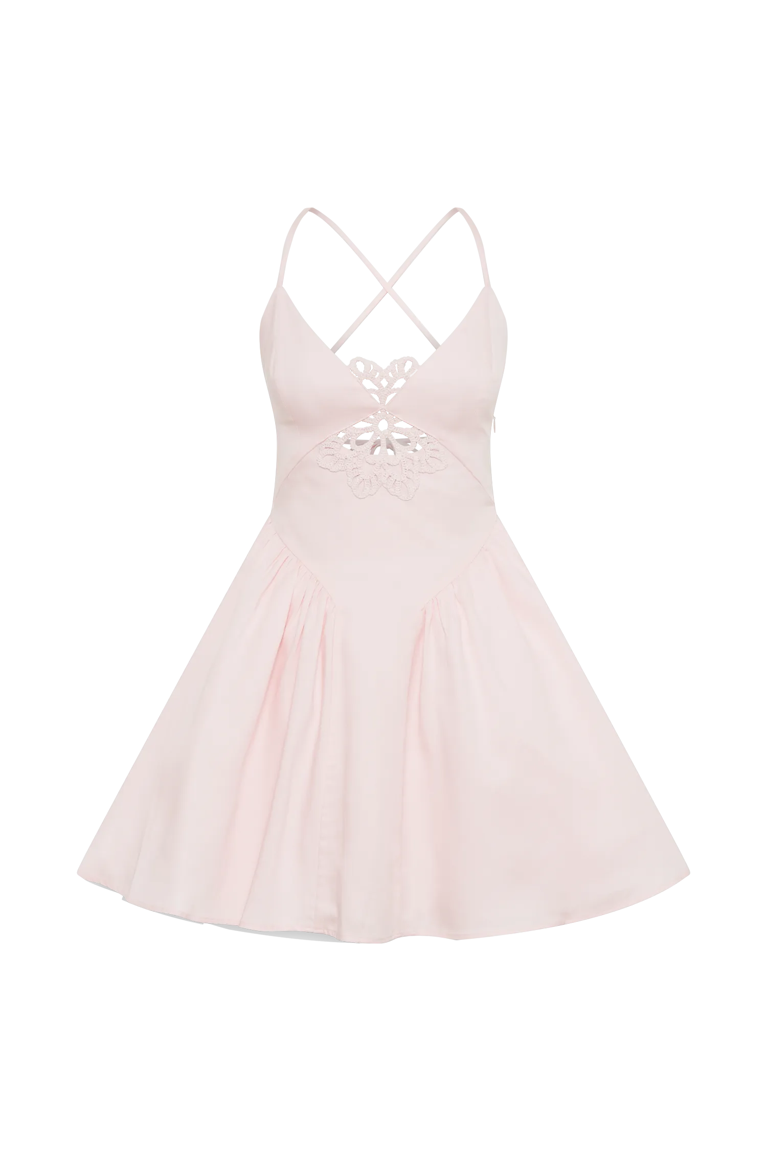 Muriel Cotton Mini Dress With Crochet - Powder Pink