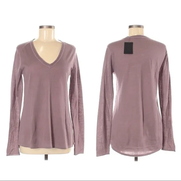 NEW ATM Cashmere V-Neck Pullover Sweater Dusty Purple $369