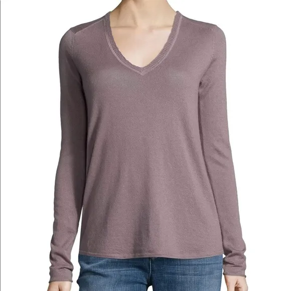 NEW ATM Cashmere V-Neck Pullover Sweater Dusty Purple $369