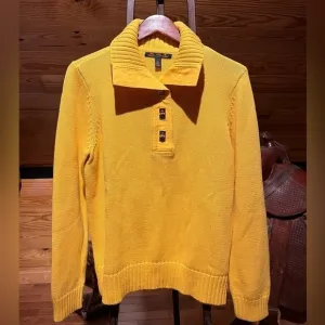 NEW Lauren Ralph Lauren Collared Yellow Knit Sweater with Gold Clasp Closure XL