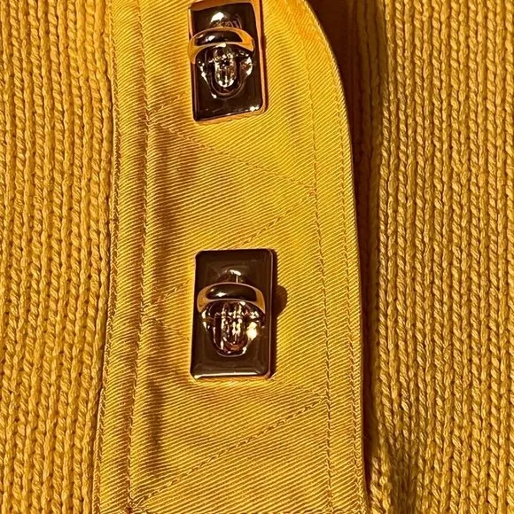 NEW Lauren Ralph Lauren Collared Yellow Knit Sweater with Gold Clasp Closure XL