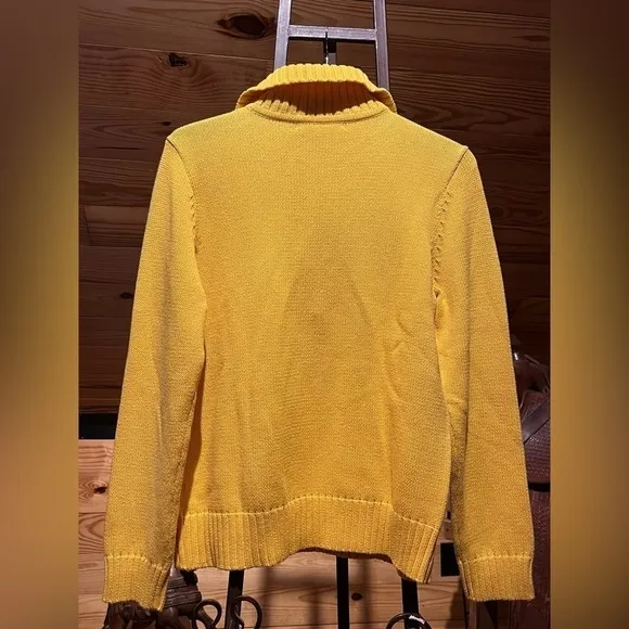NEW Lauren Ralph Lauren Collared Yellow Knit Sweater with Gold Clasp Closure XL