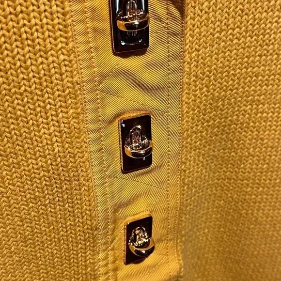 NEW Lauren Ralph Lauren Collared Yellow Knit Sweater with Gold Clasp Closure XL