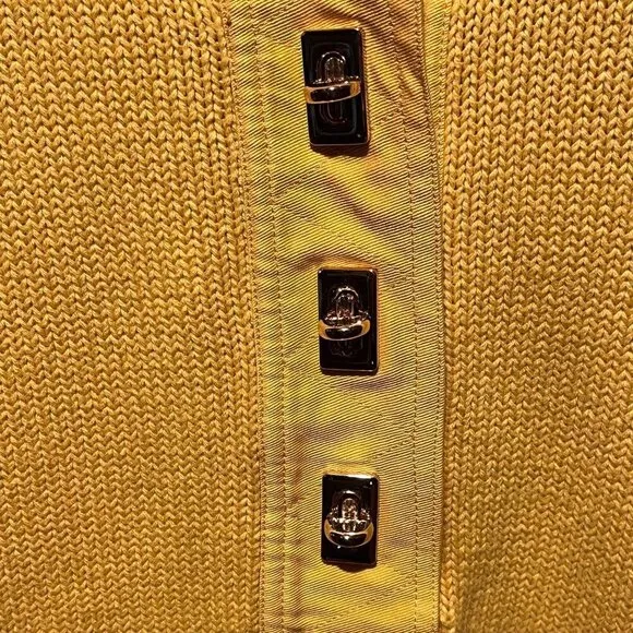 NEW Lauren Ralph Lauren Collared Yellow Knit Sweater with Gold Clasp Closure XL