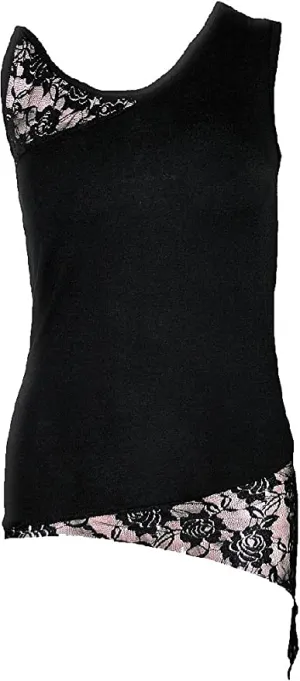 New Spiral - Gothic Elegance - Adj Shoulder Lace Top Black, Sz L!