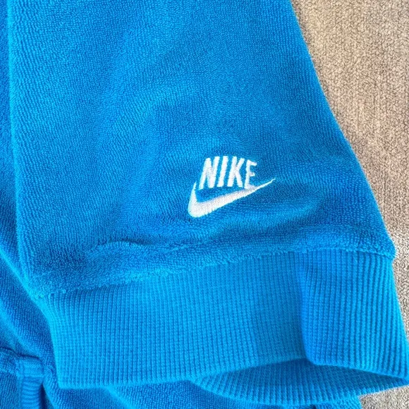 Nike Y2K Blue Terry Cloth Short Sleeve Zip Up Hoodie