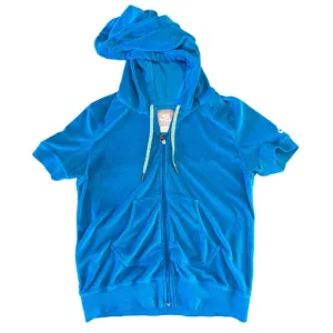Nike Y2K Blue Terry Cloth Short Sleeve Zip Up Hoodie
