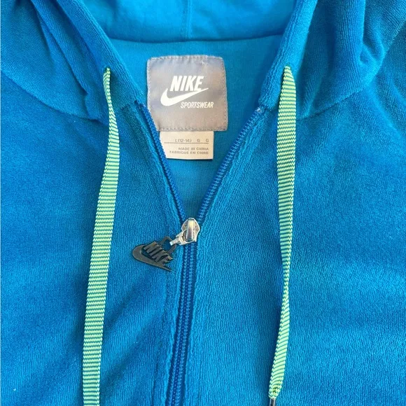 Nike Y2K Blue Terry Cloth Short Sleeve Zip Up Hoodie