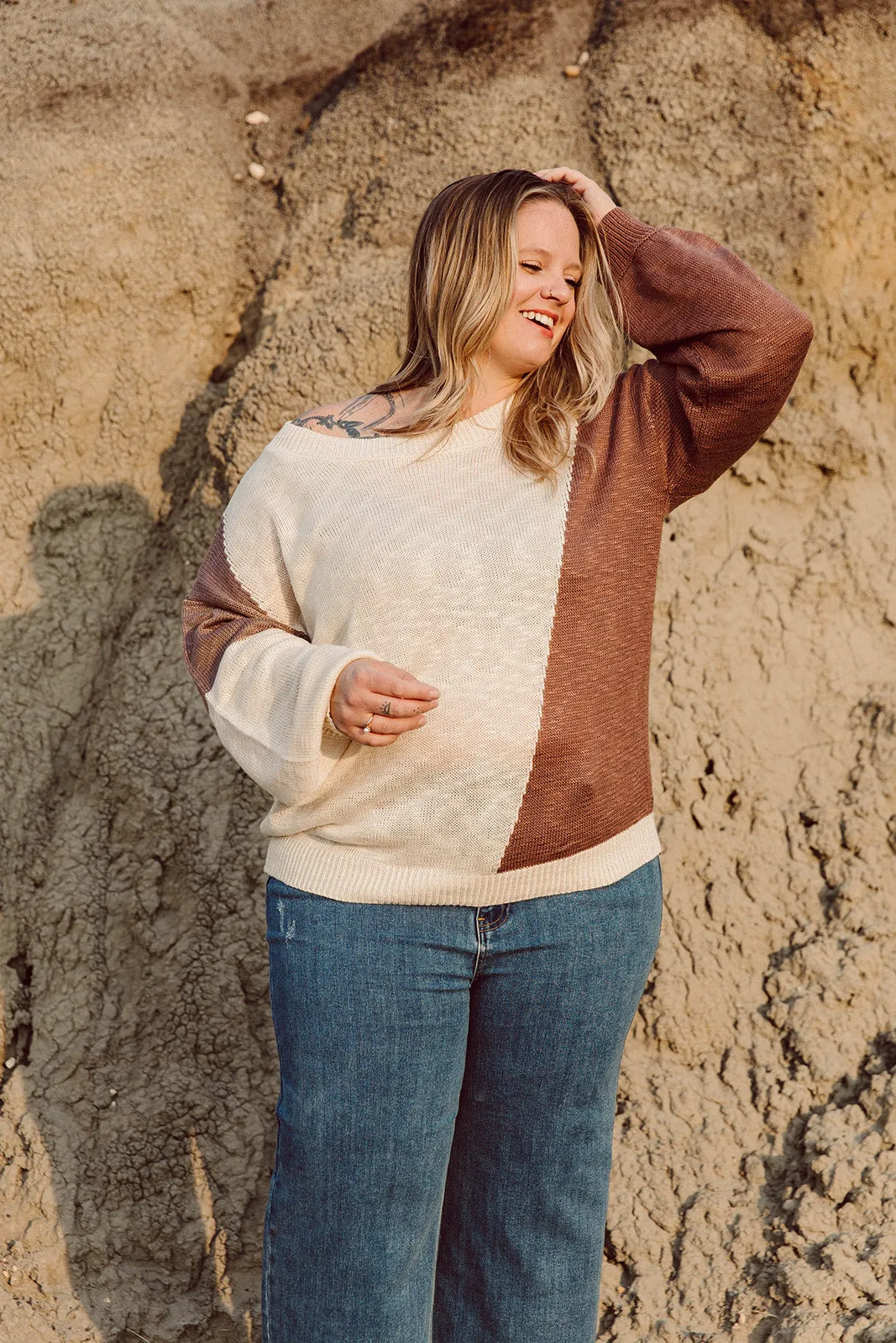 Nikki Long Sleeve Colorblock Sweater Curvy