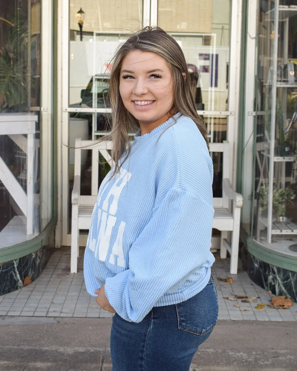 NORTH CAROLINA RIB CORD SWEATSHIRT - SKY BLUE