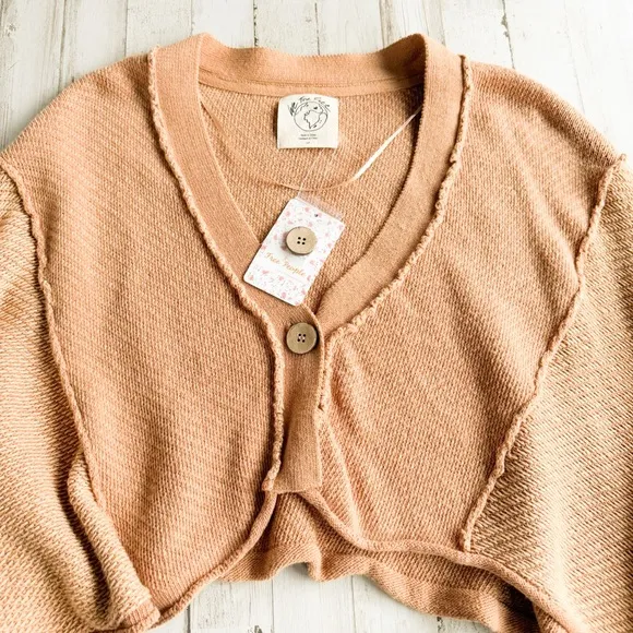 NWT Free People We the Free Tan Cardigan Sweater Womens S Cropped Loose $128