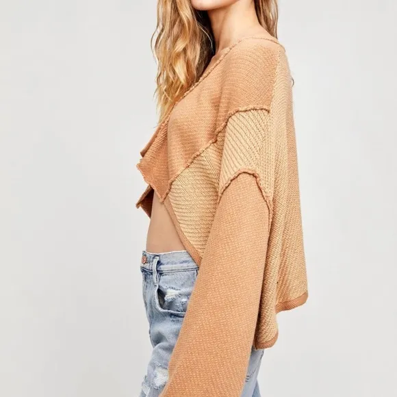 NWT Free People We the Free Tan Cardigan Sweater Womens S Cropped Loose $128