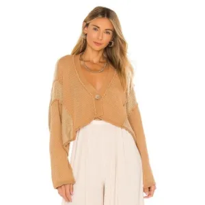 NWT Free People We the Free Tan Cardigan Sweater Womens S Cropped Loose $128