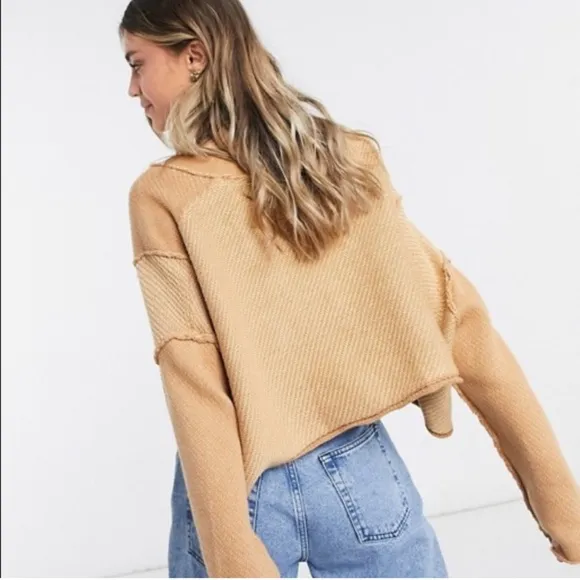 NWT Free People We the Free Tan Cardigan Sweater Womens S Cropped Loose $128