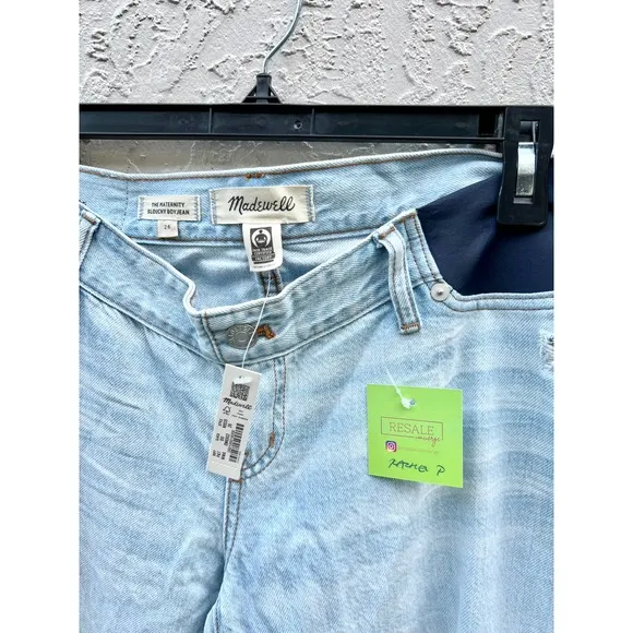 NWT Madewell The Maternity Side Panel Slouchy Boyjean Blue Wrightlane Wash 26