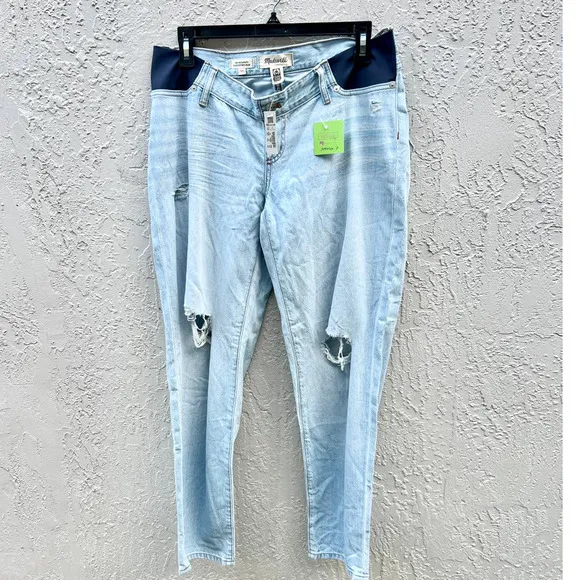 NWT Madewell The Maternity Side Panel Slouchy Boyjean Blue Wrightlane Wash 26