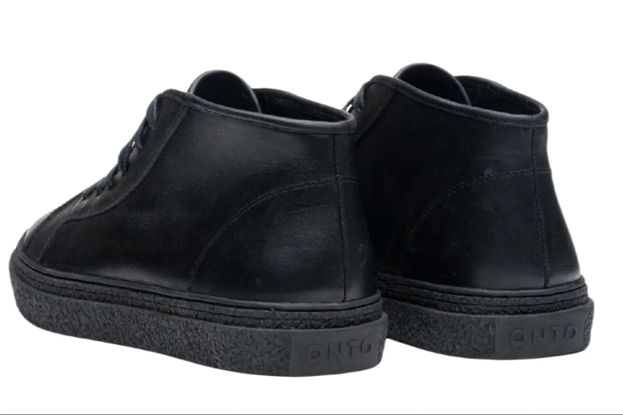 ONTO Men's Black Glazed Leather Lace Up Kogi Fashion Sneakers #KG 12 NWB