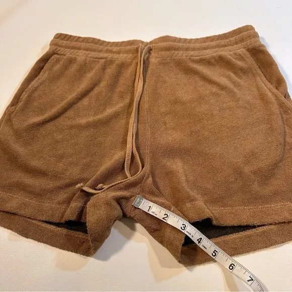 People Of Leisure Size S Tan 100% Organic Cotton Drawstring Terry Cloth Shorts