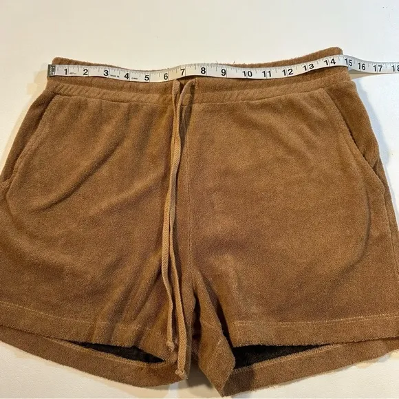 People Of Leisure Size S Tan 100% Organic Cotton Drawstring Terry Cloth Shorts