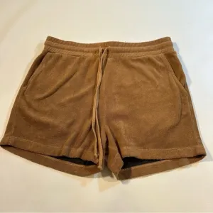 People Of Leisure Size S Tan 100% Organic Cotton Drawstring Terry Cloth Shorts