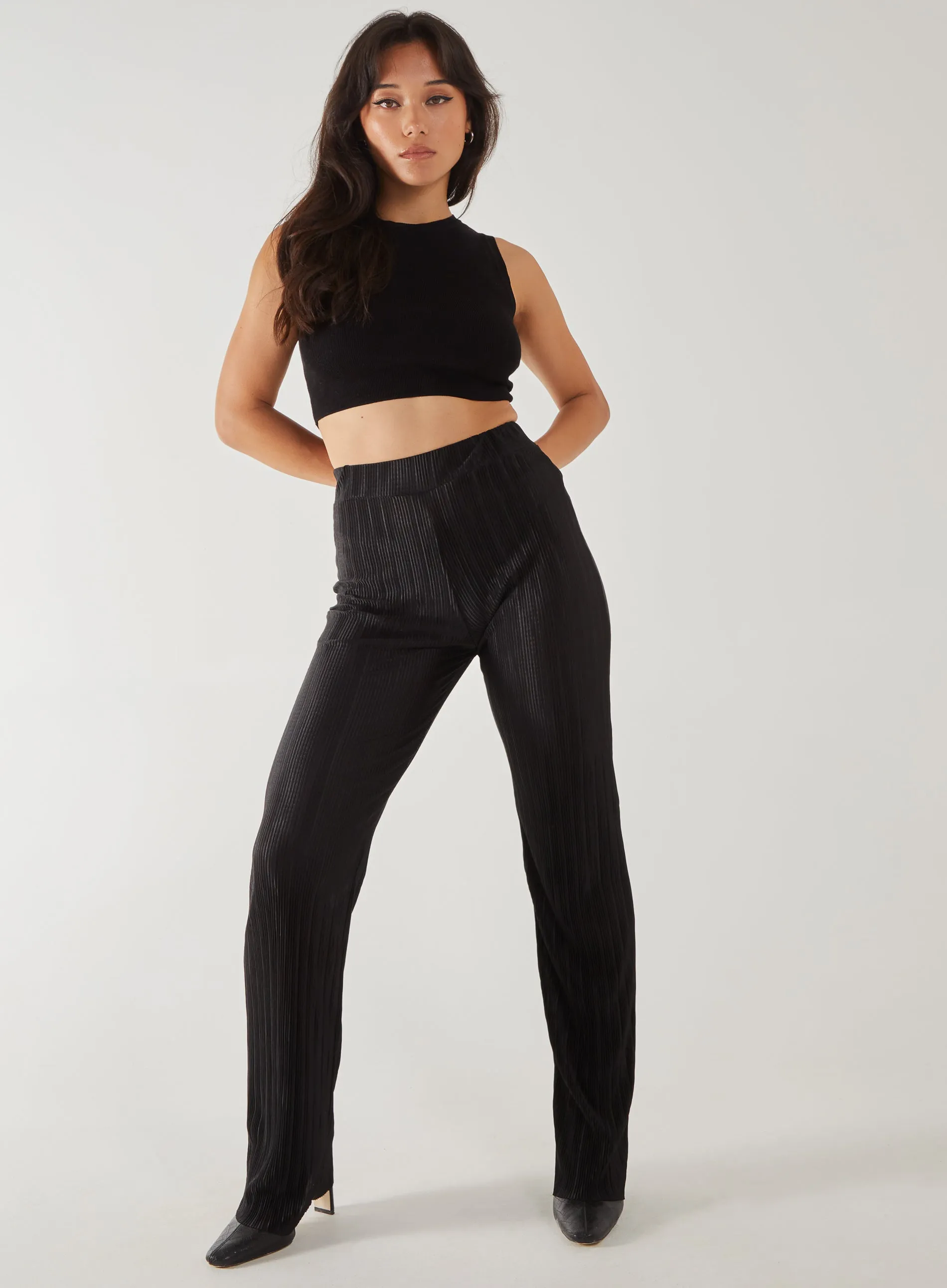 Plisse Flared Trousers