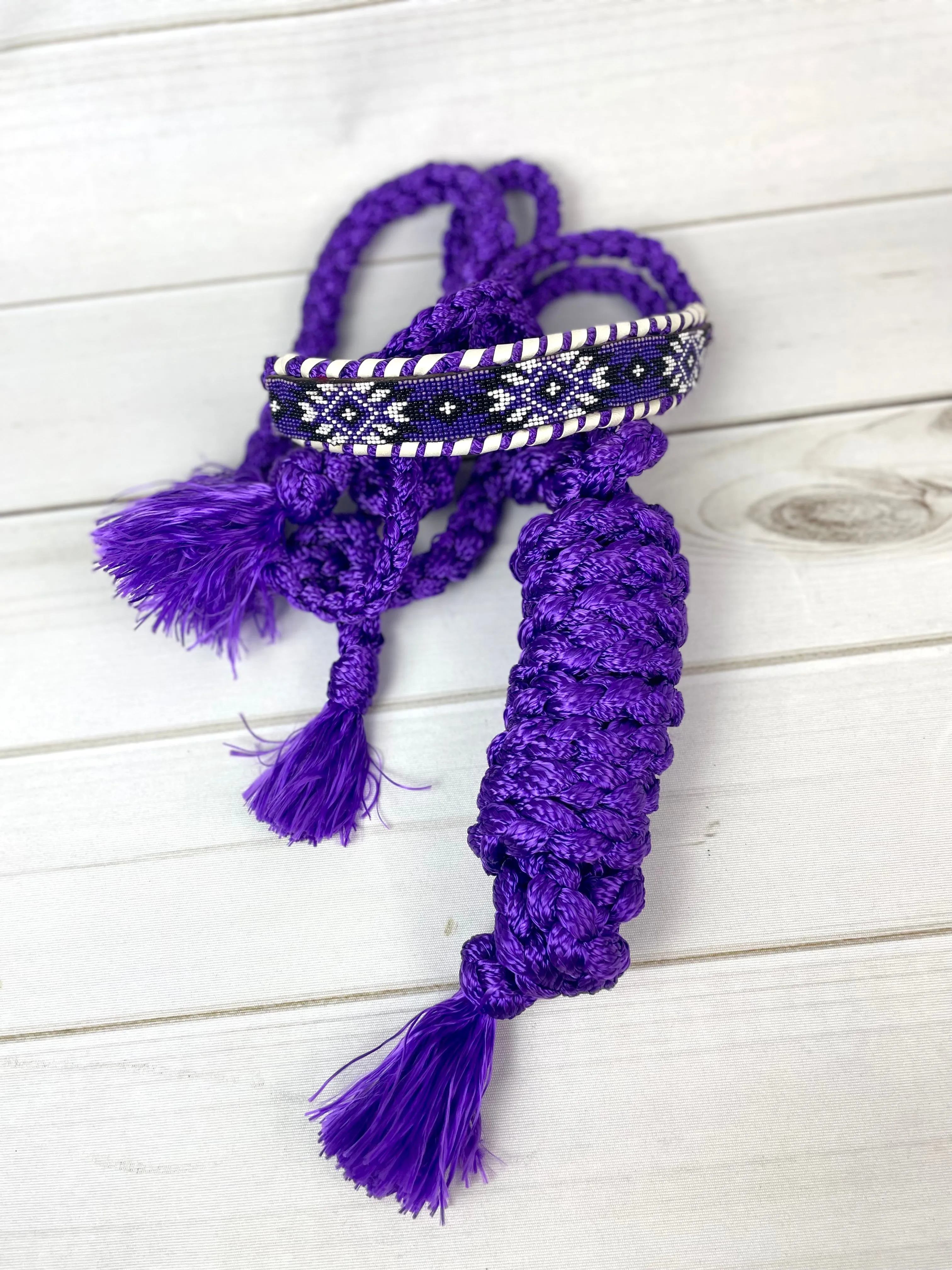 Purple and White Beaded Nylon Muletape Halter