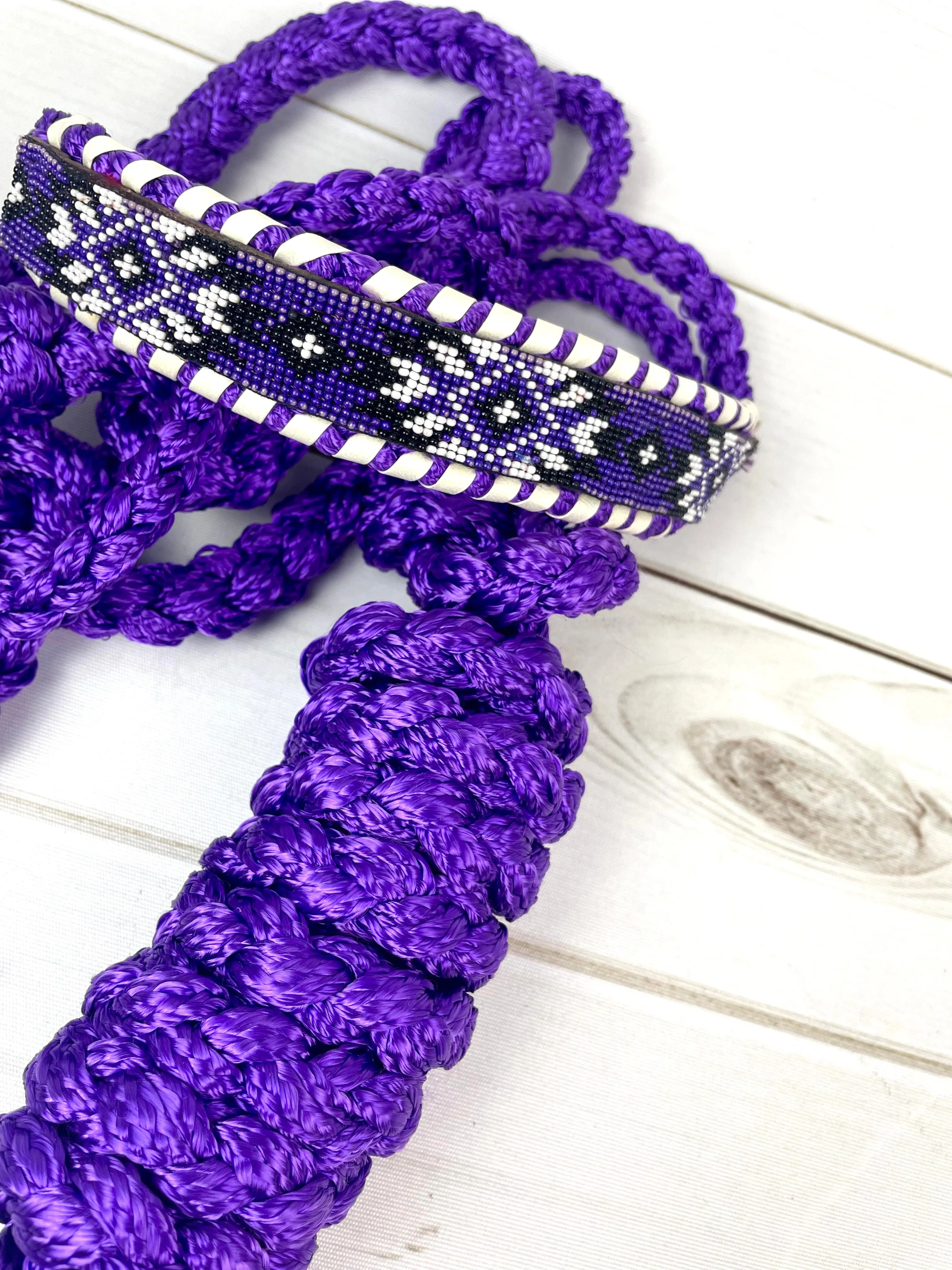 Purple and White Beaded Nylon Muletape Halter